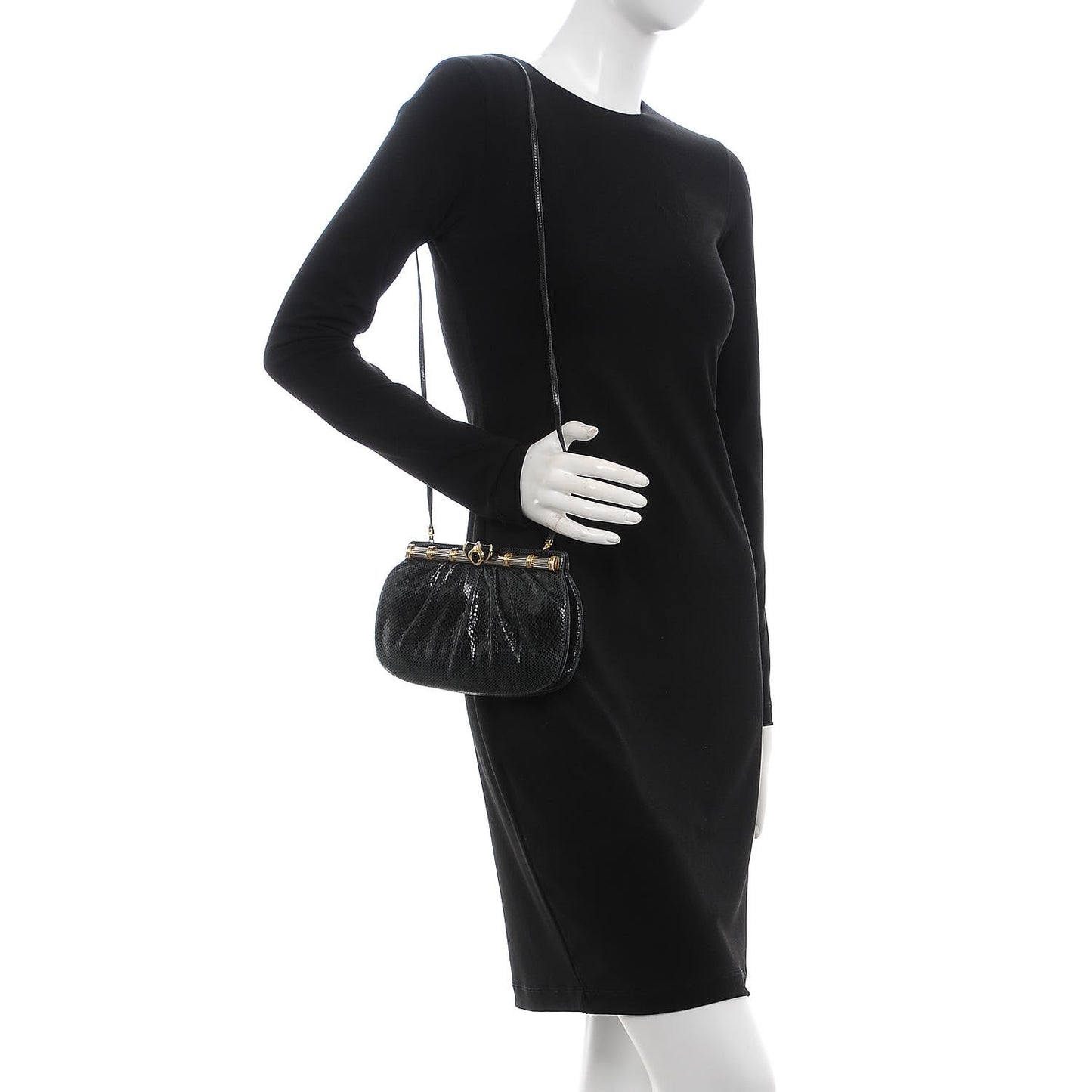Snakeskin Pleated Evening Bag Black