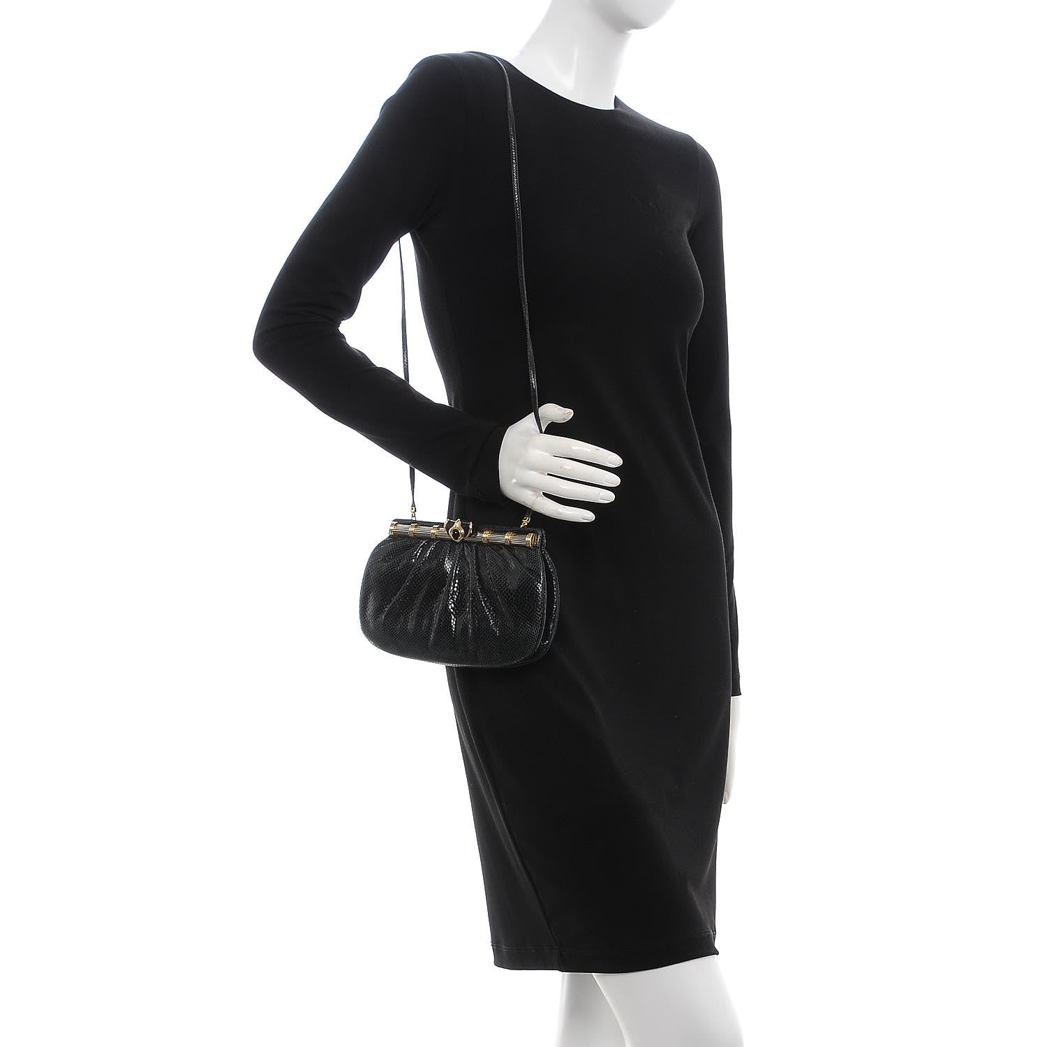 Judith Leiber Snakeskin Pleated Evening Bag Black 2 of 8