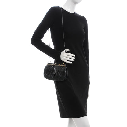 Judith Leiber Snakeskin Pleated Evening Bag Black 2 of 8