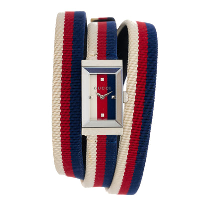 Gucci Stainless Steel Nylon Mother of Pearl 14mm Web G-Frame Double Wrap Quartz Watch Blue 1 of 5