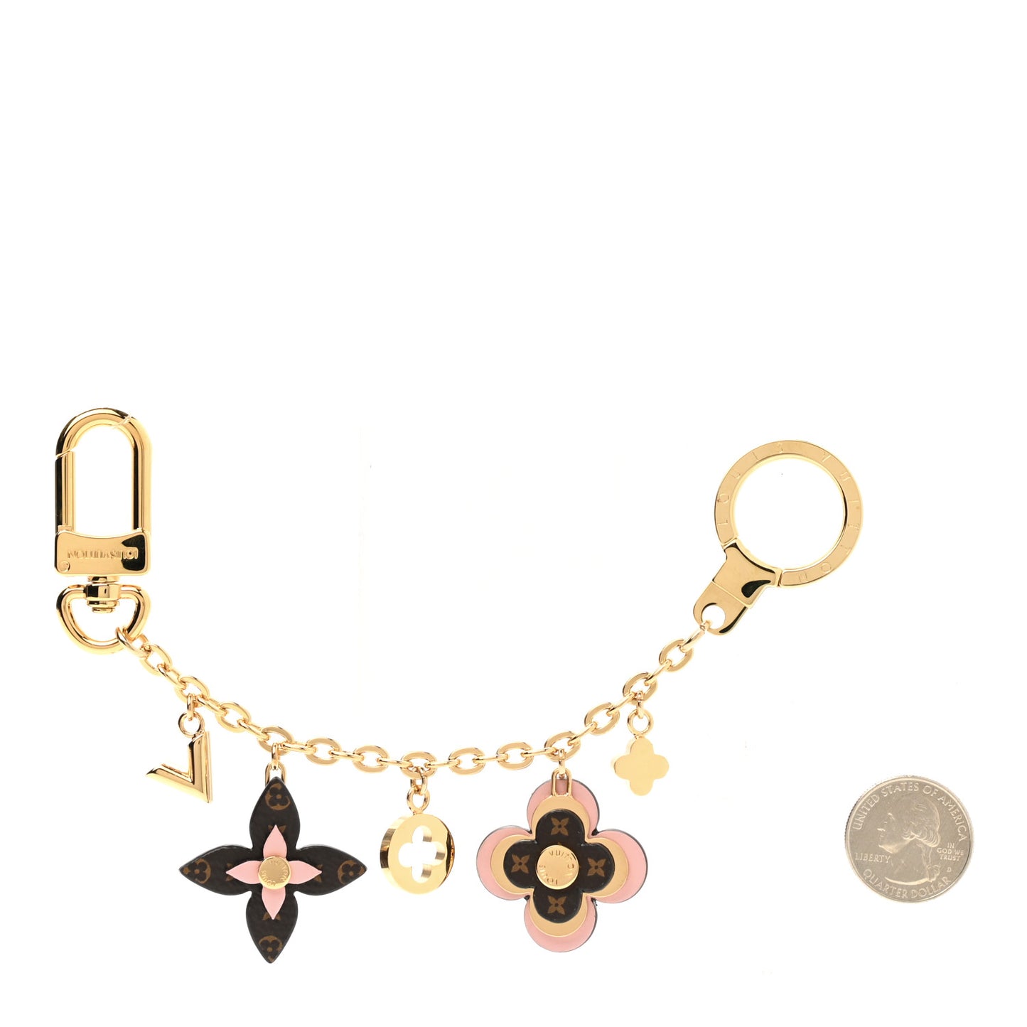 Brass Monogram Blooming Flowers Bag Charm Key Holder Rose Ballerine