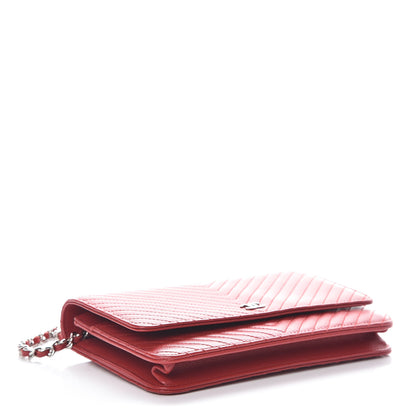 Chanel Caviar Chevron Quilted Wallet On Chain WOC Red 4 of 8