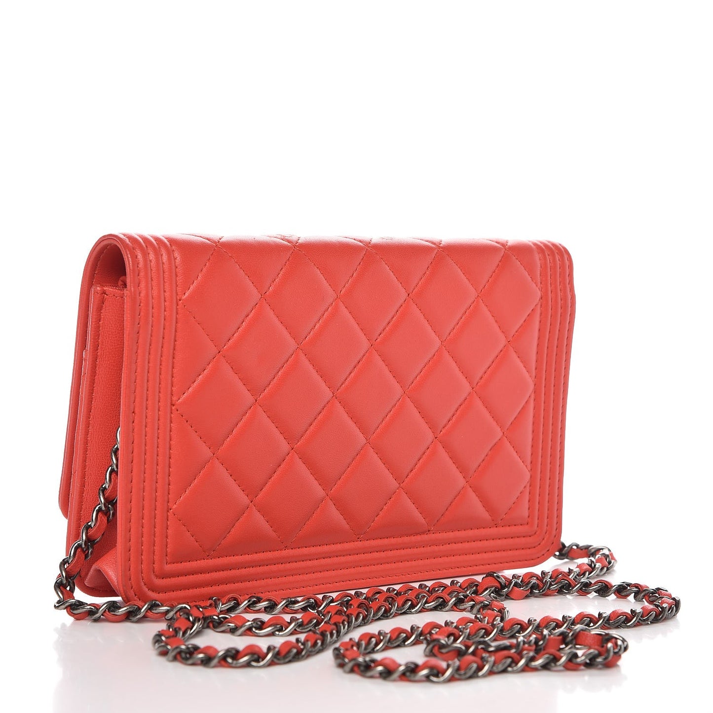 Lambskin Quilted Boy Wallet On Chain WOC Red