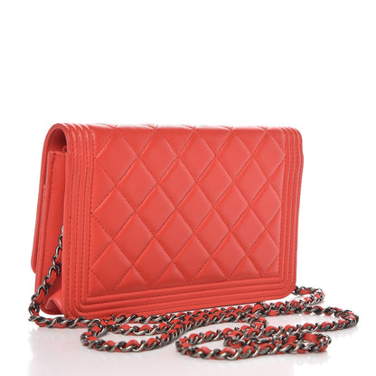 Chanel Lambskin Quilted Boy Wallet On Chain WOC Red 3 of 13