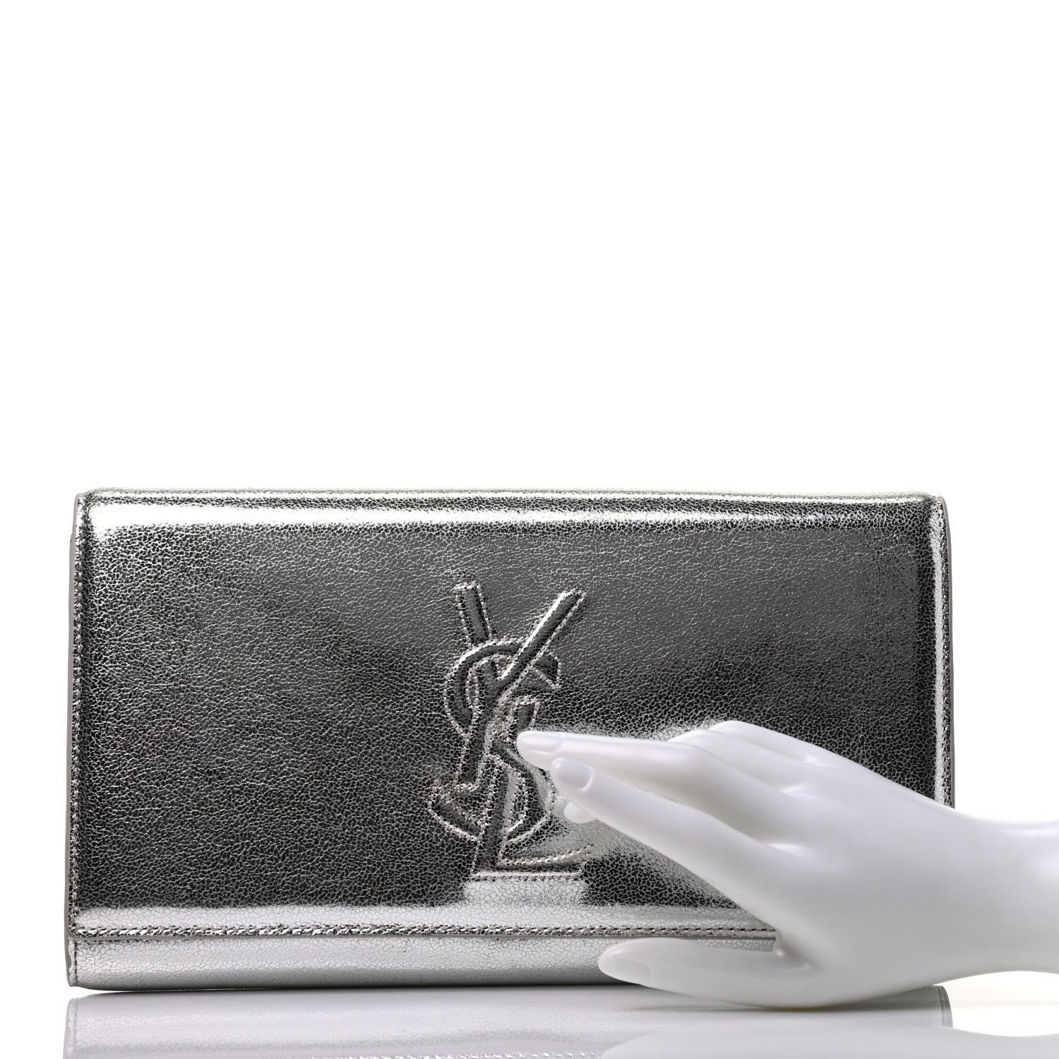 Saint Laurent Metallic Calfskin Monogram Large Belle De Jour Clutch Silver 2 of 7