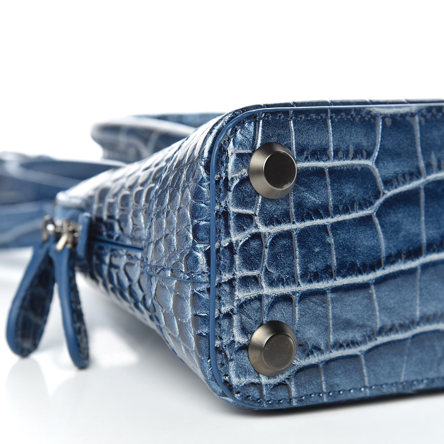 Balenciaga Metallic Calfskin Crocodile Embossed XXS Ville Top Handle Bag Bleu 8 of 9
