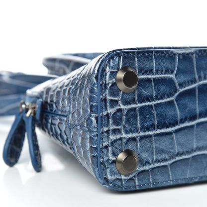 Balenciaga Metallic Calfskin Crocodile Embossed XXS Ville Top Handle Bag Bleu 8 of 9