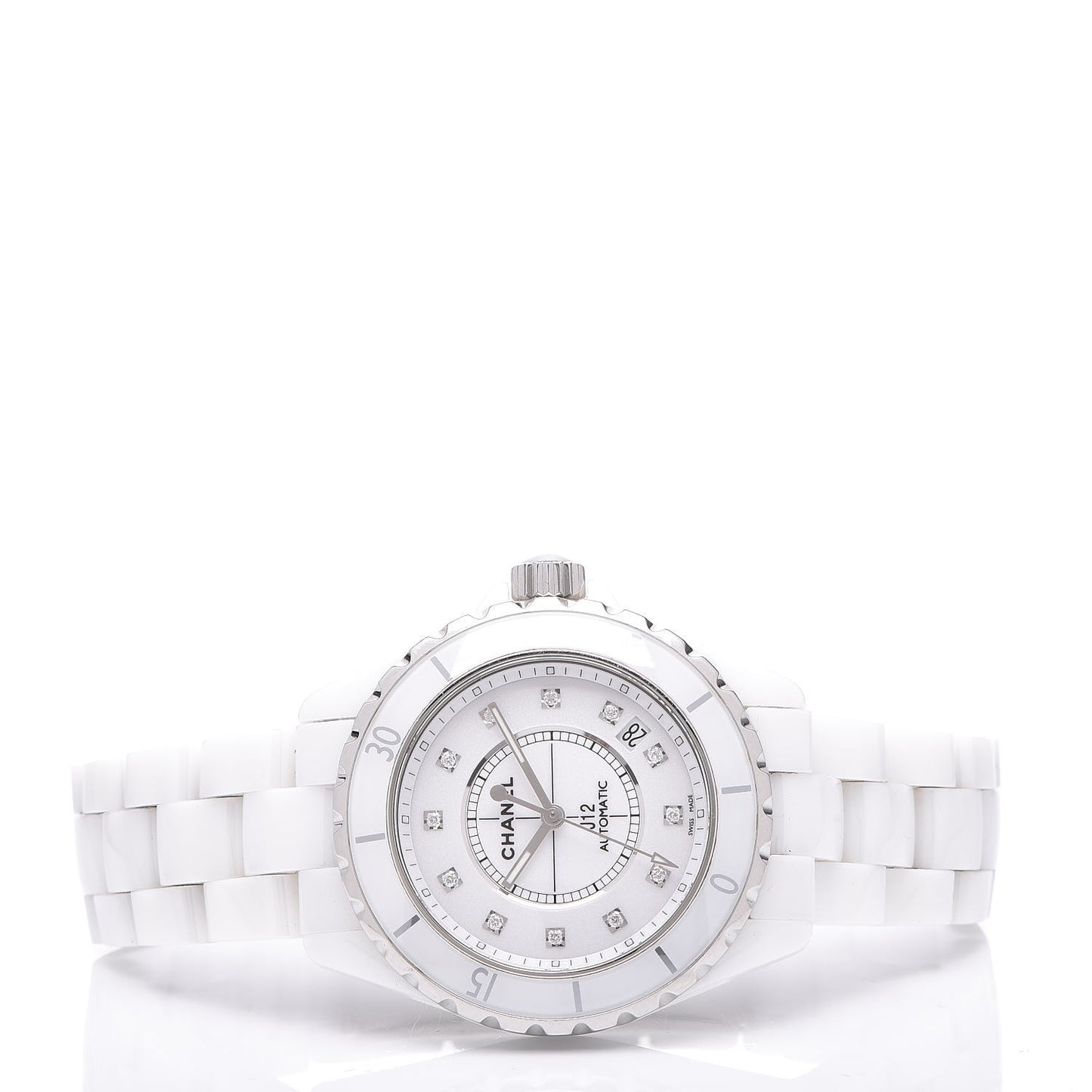 Stainless Steel Ceramic Diamond 38mm J12 Automatic Watch White
