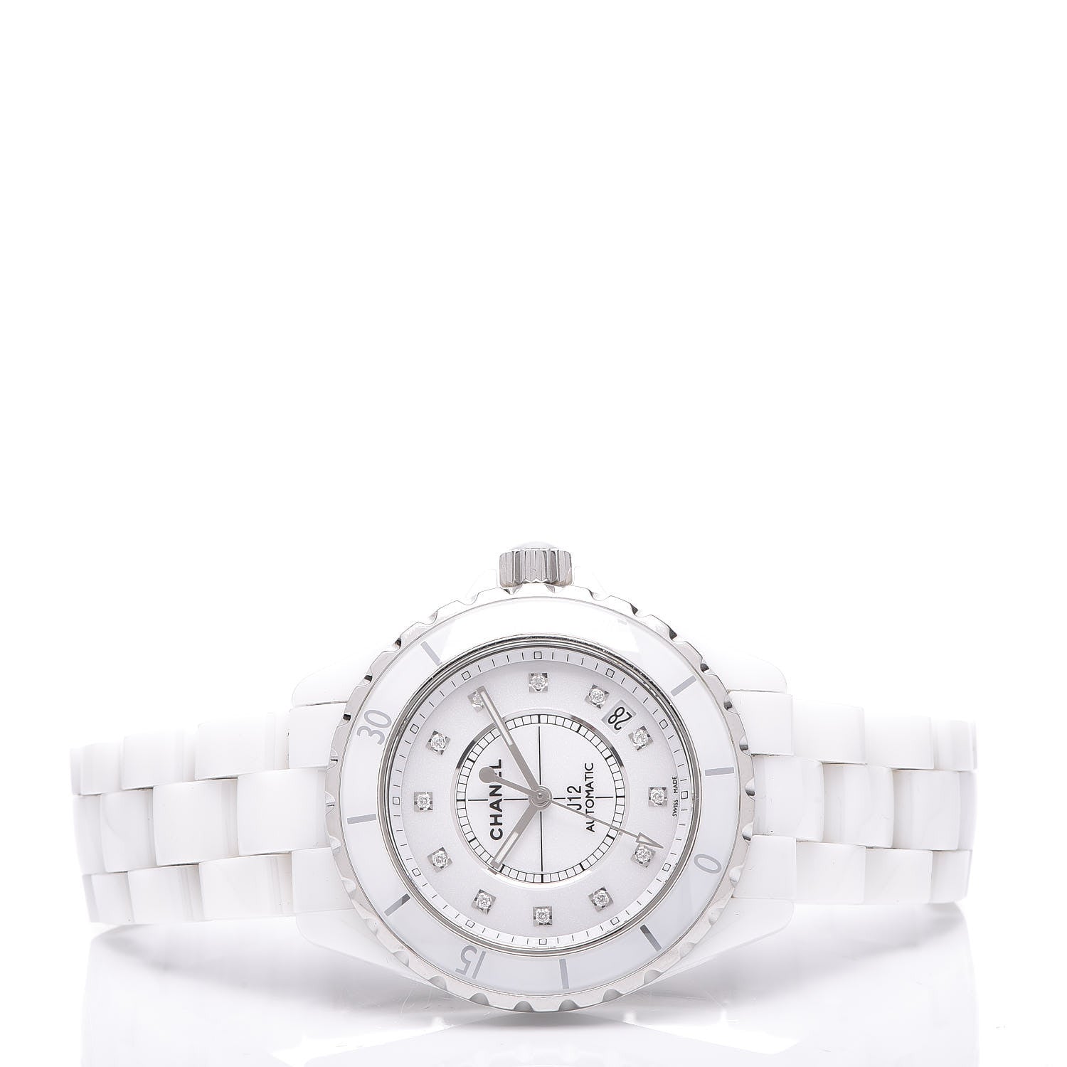 Chanel Stainless Steel Ceramic Diamond 38mm J12 Automatic Watch White 3 of 7
