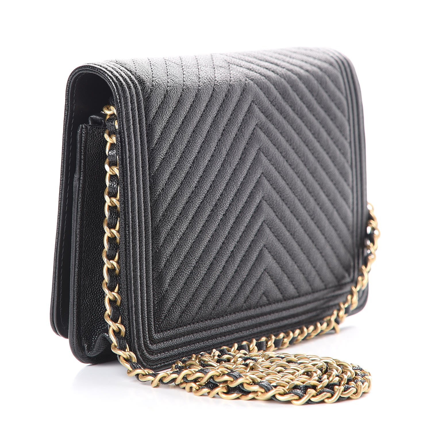 Chanel Caviar Chevron Quilted Boy Wallet On Chain WOC Black 2 of 12