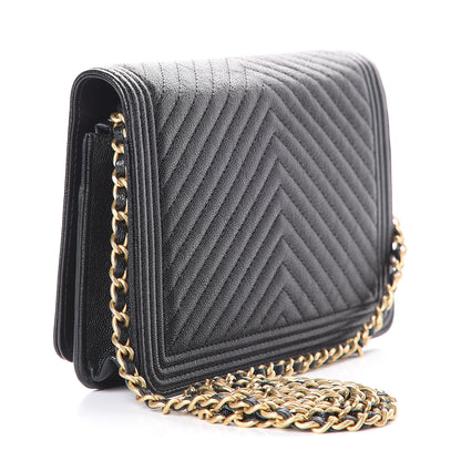 Chanel Caviar Chevron Quilted Boy Wallet On Chain WOC Black 2 of 12