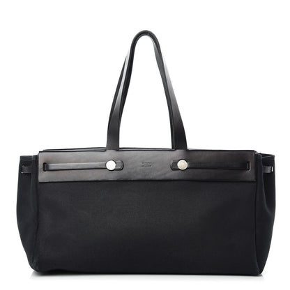 Hermes Toile Calfskin Herbag Cabas MM Black 1 of 16