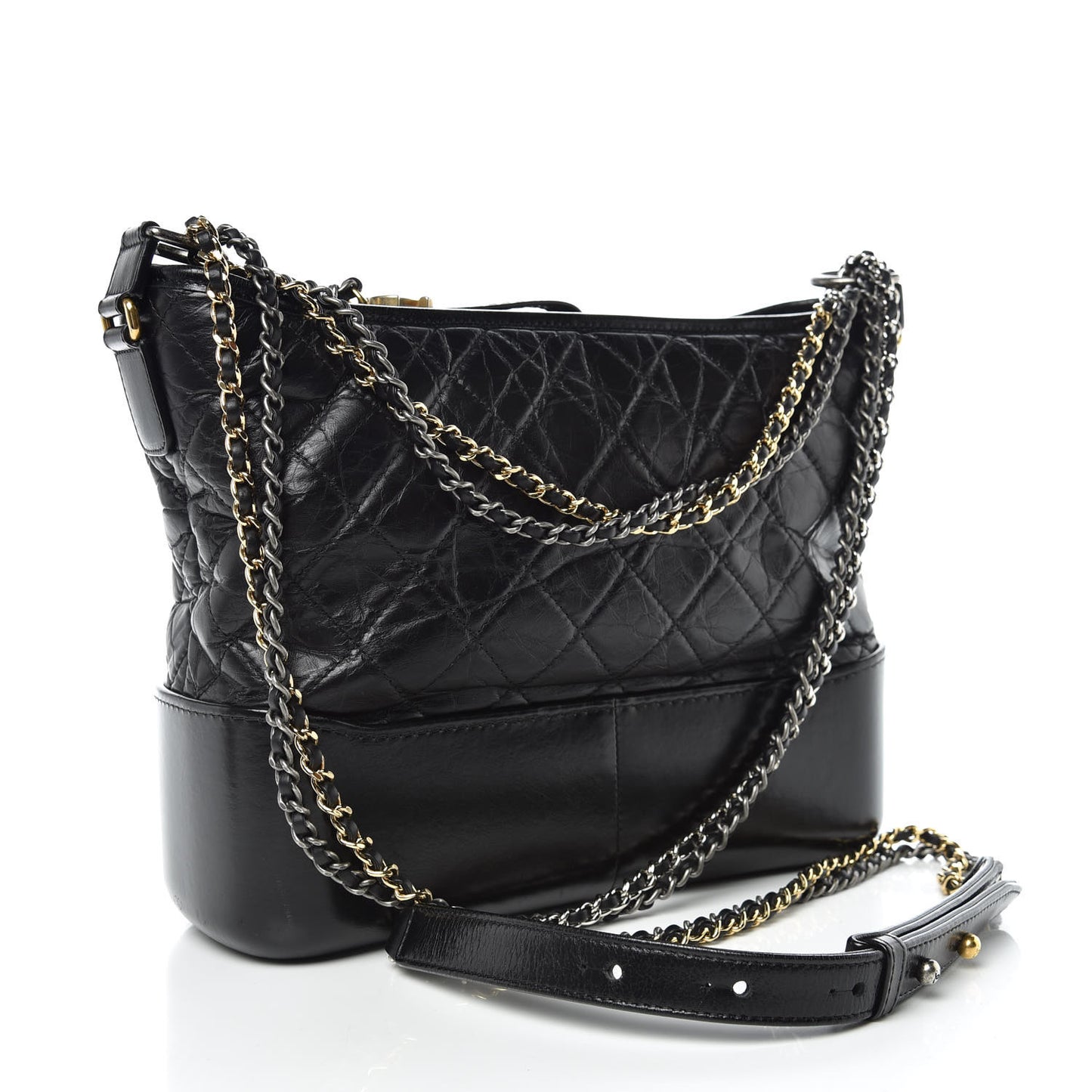 Aged Calfskin Quilted Medium Gabrielle Hobo Black