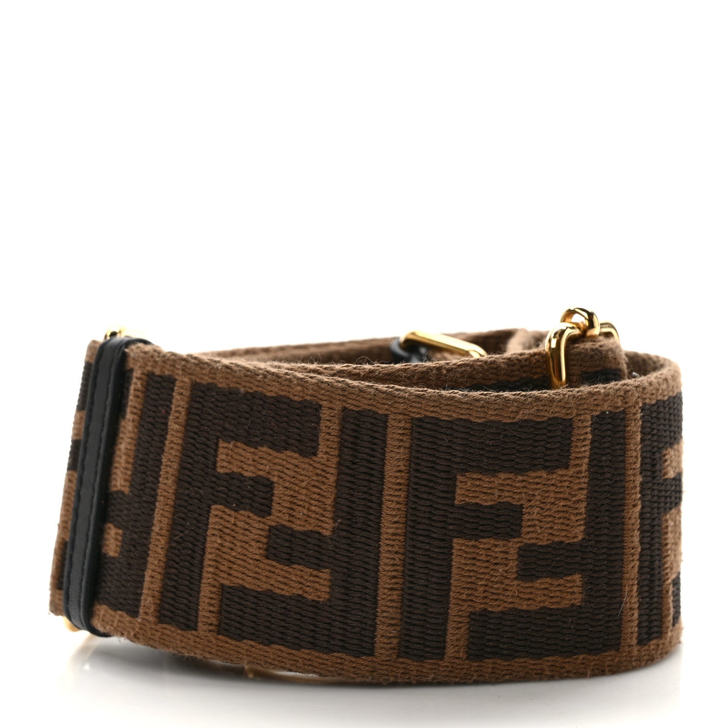 Fendi Ribbon Vitello Century FF 1974 Flat Studded Strap You Fango Marrone Ebano 2 of 5