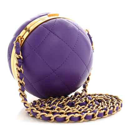 Chanel Lambskin Quilted Sphere Minaudiere Chain Clutch Purple 3 of 11