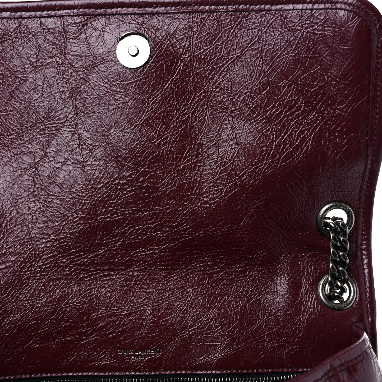 Crinkled Calfskin Matelasse Monogram Medium Niki Chain Satchel Burgundy
