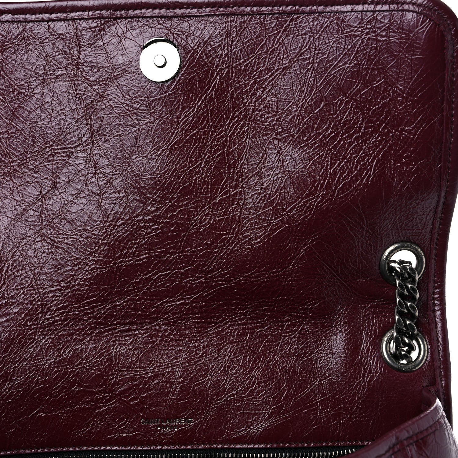 Saint Laurent Crinkled Calfskin Matelasse Monogram Medium Niki Chain Satchel Burgundy 12 of 12