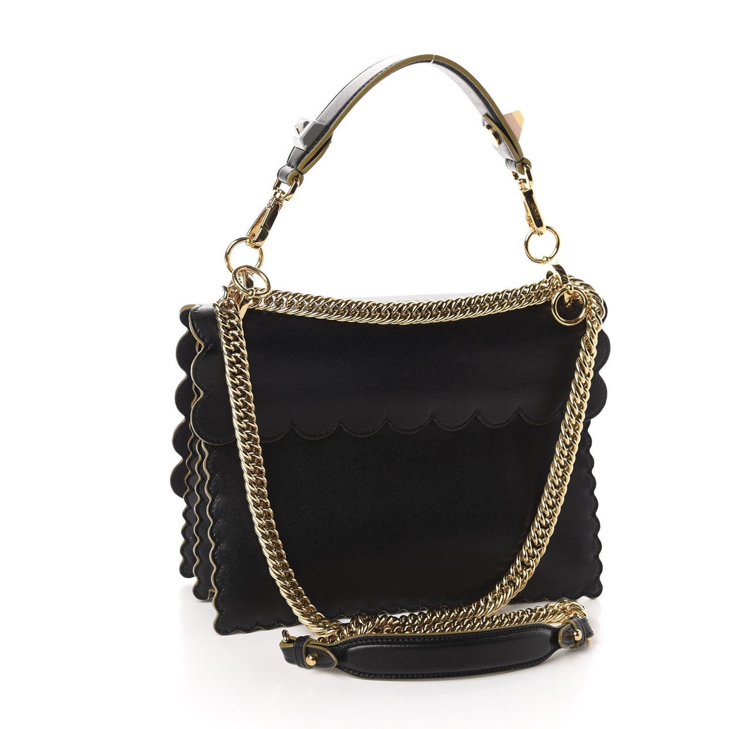Vitello Liberty Scalloped Studded Kan I Shoulder Bag Black