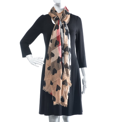 Burberry Modal Cashmere Silk Check Heart Print Lightweight Scarf 2 of 5