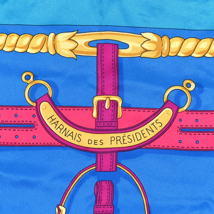 Hermes Silk Harnais Des Presidents Scarf Bleu Vert Orange 2 of 4