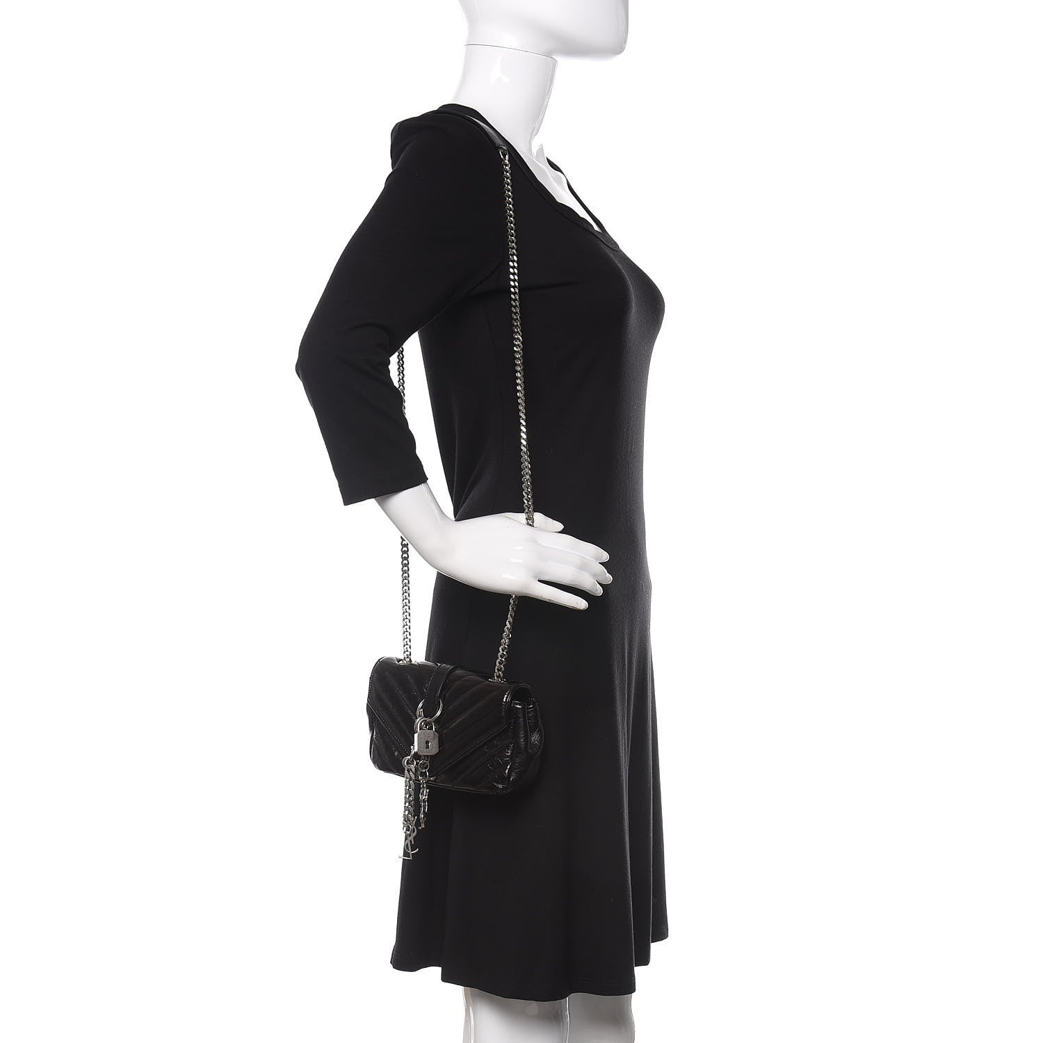 Saint Laurent Calfskin Matelasse Monogram Classic Baby Punk Chain Bag Black 2 of 12