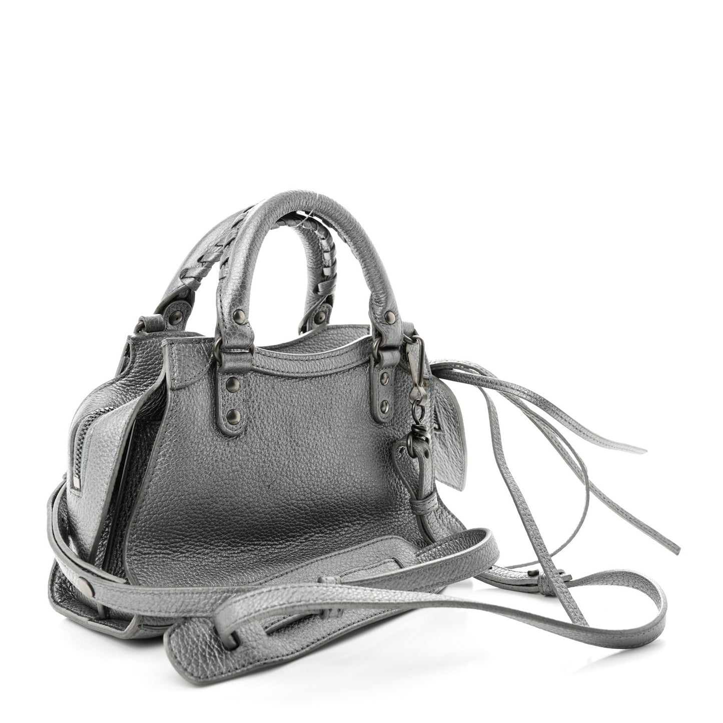 Metallic Grained Calfskin Neo Classic Silver Hardware Mini City Silver