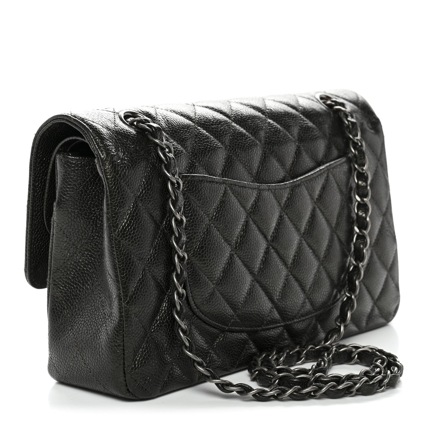 Metallic Caviar Quilted Medium Double Flap Dark Charcoal