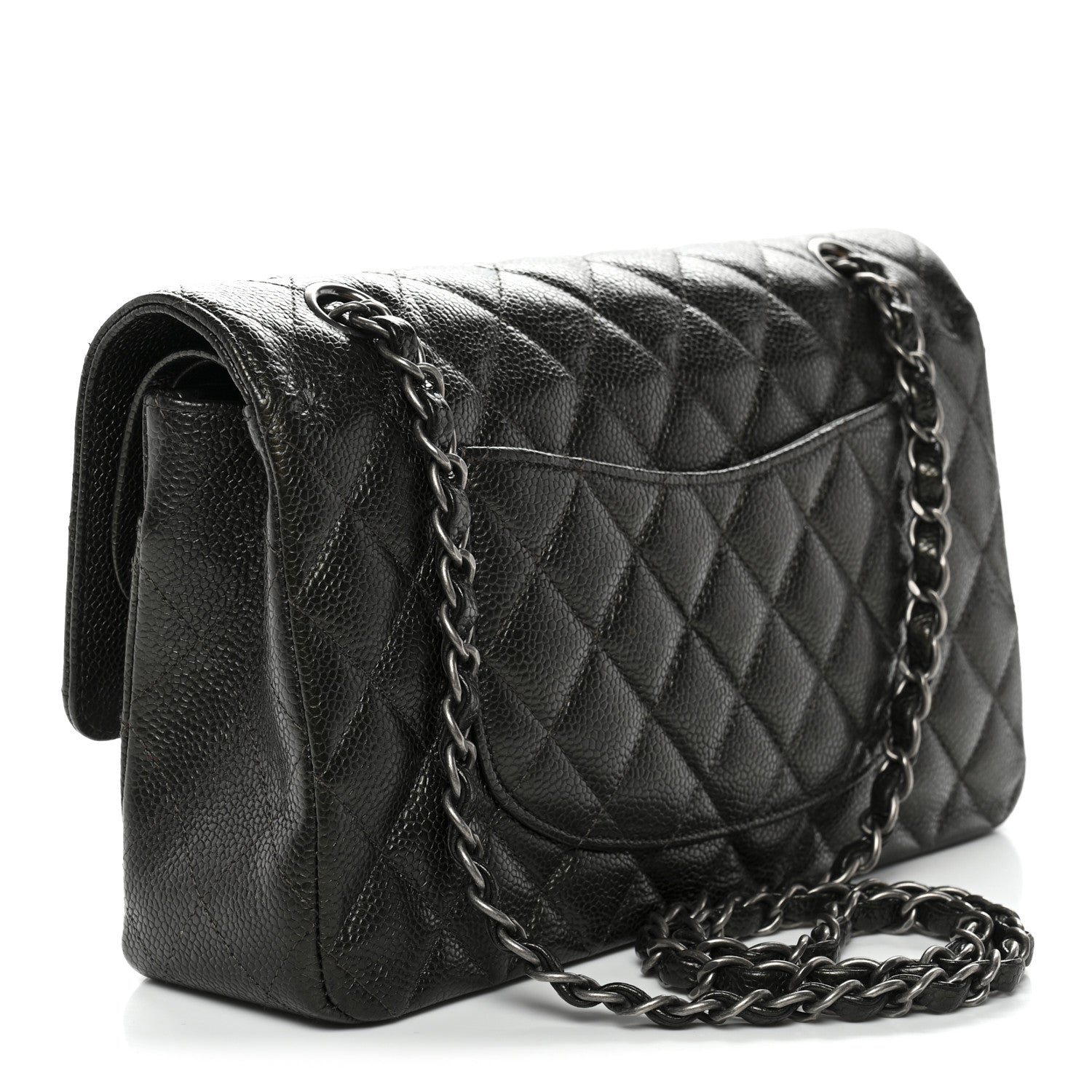 Chanel Metallic Caviar Quilted Medium Double Flap Dark Charcoal 3 of 12