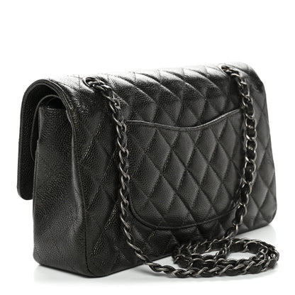 Chanel Metallic Caviar Quilted Medium Double Flap Dark Charcoal 3 of 12