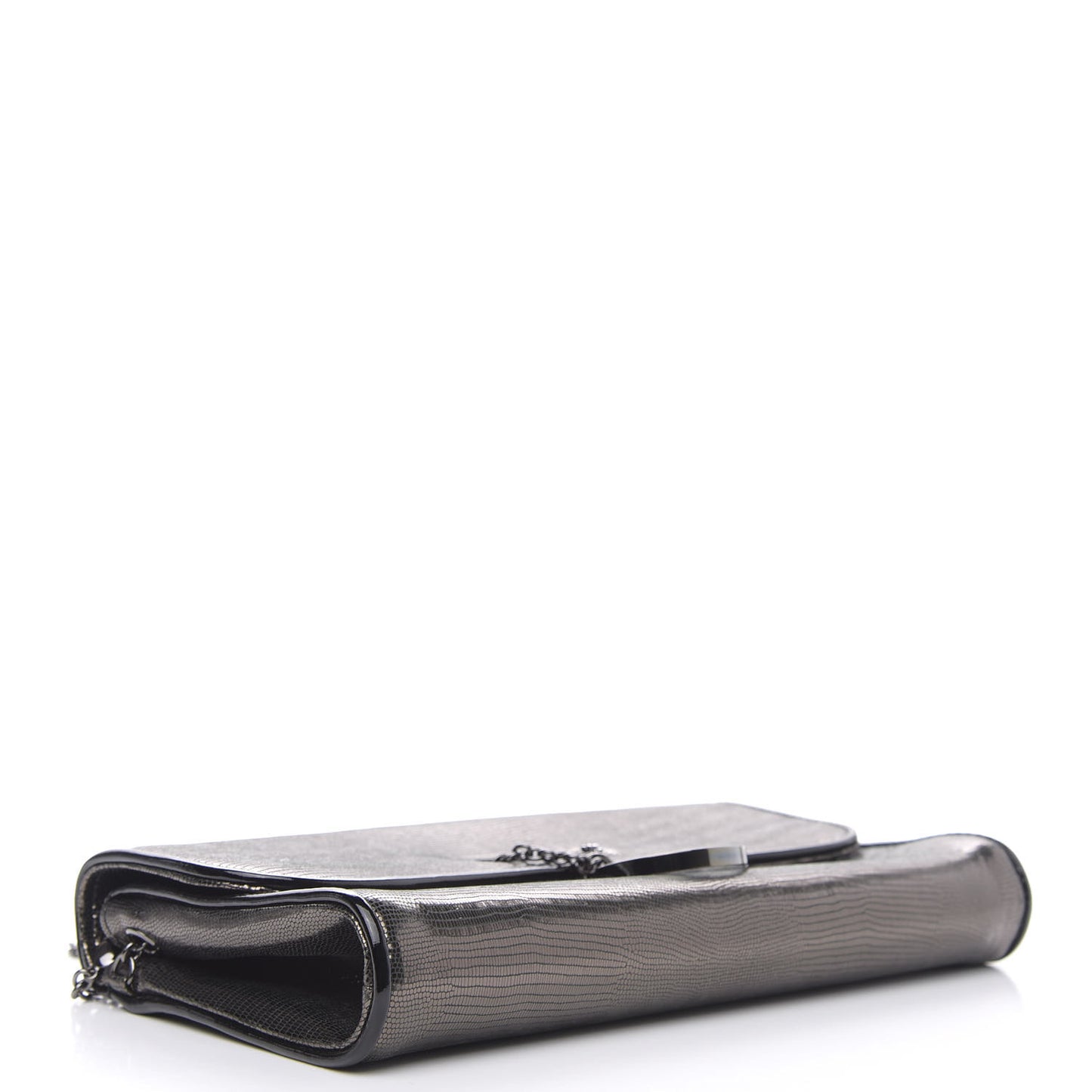 Metallic Laminato Embossed Lizard Riviera Clutch Anthracite