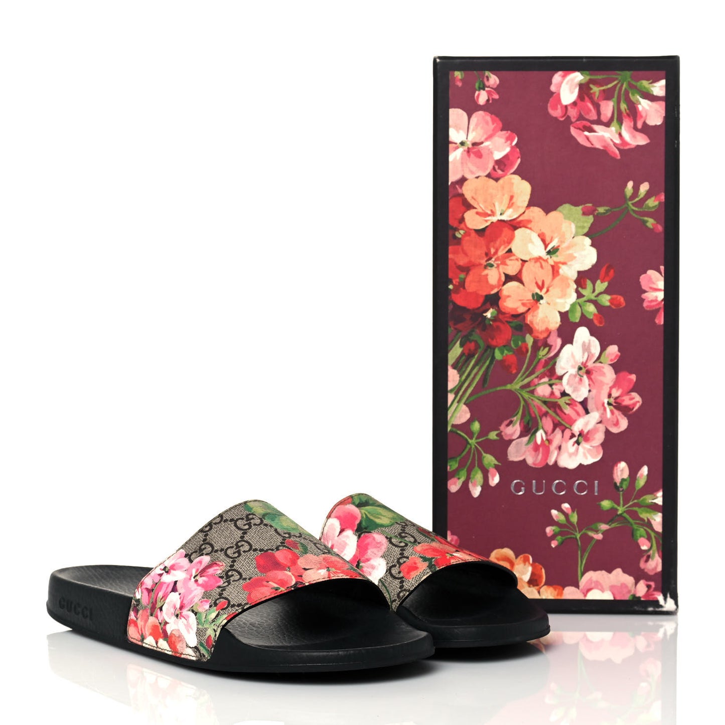 GG Supreme Monogram Blooms Slide Sandals 40 Beige Multicolor