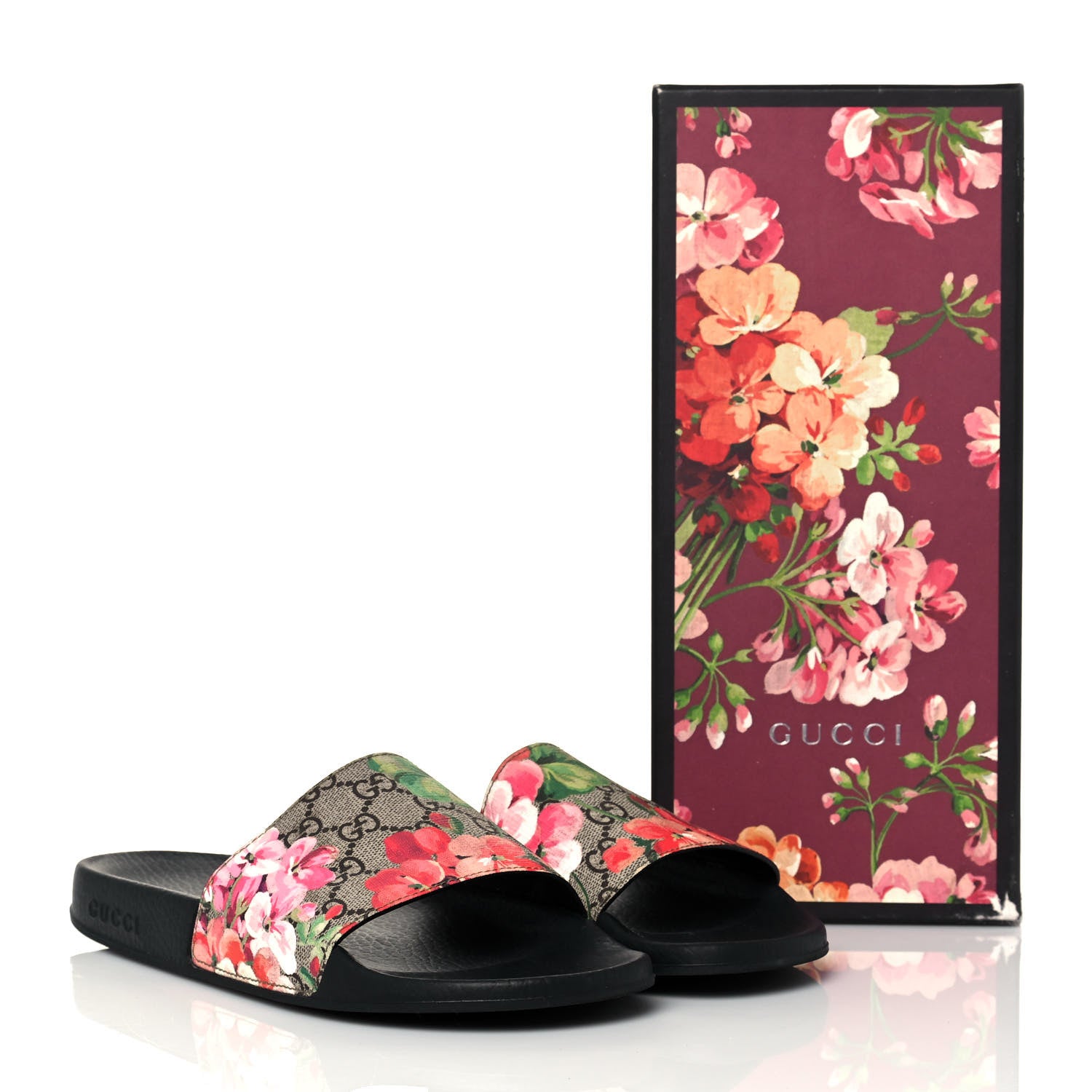 Gucci GG Supreme Monogram Blooms Slide Sandals 40 Beige Multicolor 8 of 8
