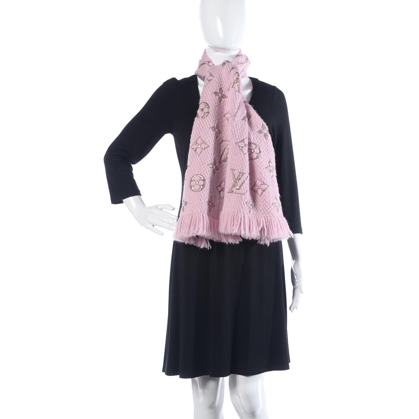 Wool Silk Logomania Shine Scarf Pink