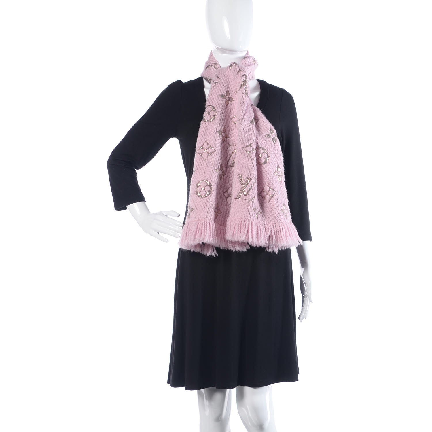 Louis Vuitton Wool Silk Logomania Shine Scarf Pink 2 of 4