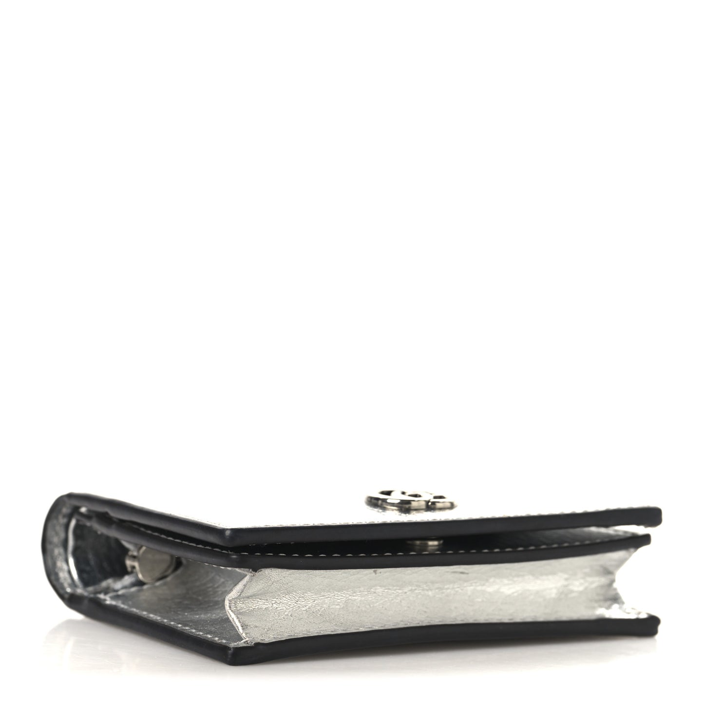 Metallic Calfskin GG Marmont Card Case Silver