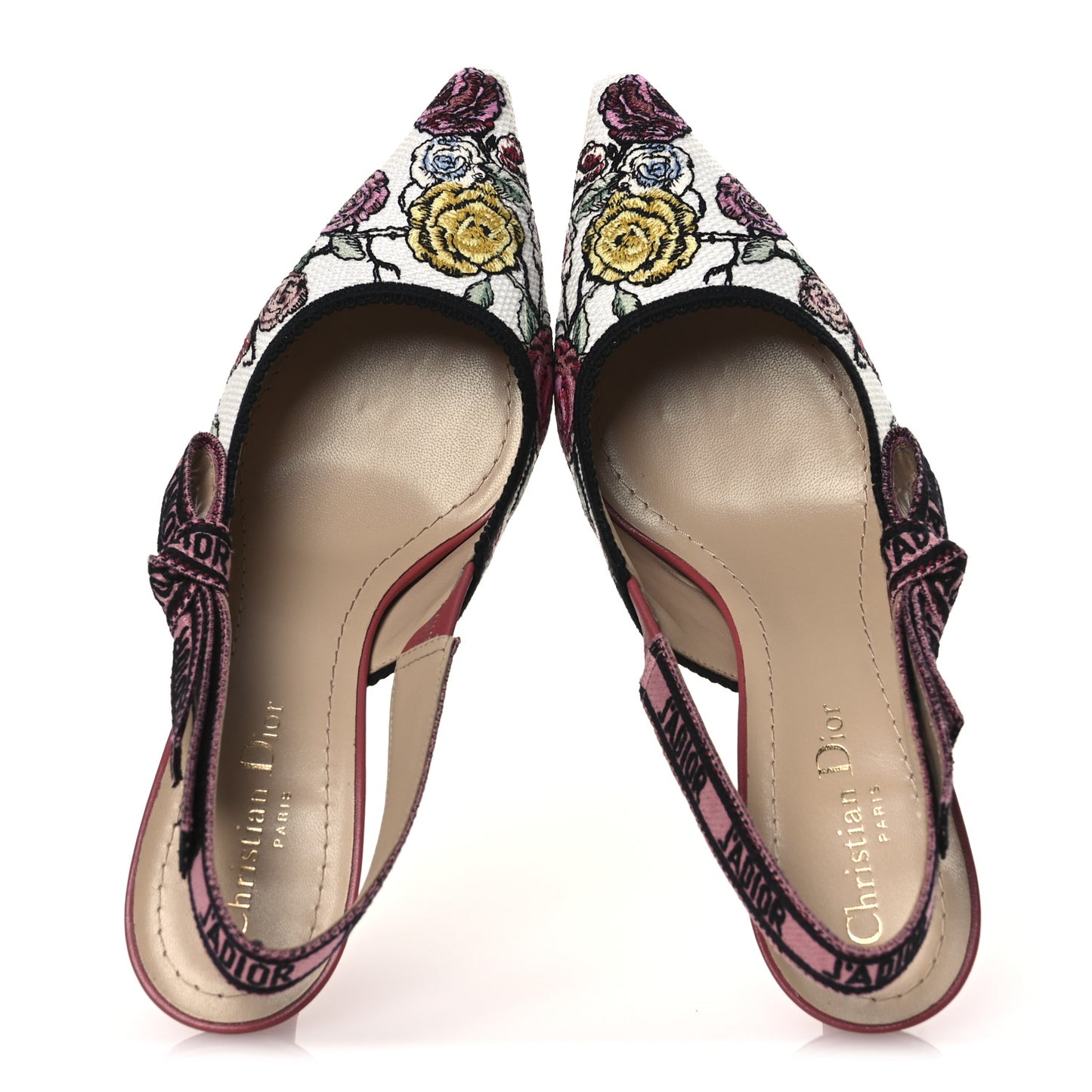 Canvas Embroidered Florilegio J'Adior Slingback 65mm Pumps 38.5 White Multicolor