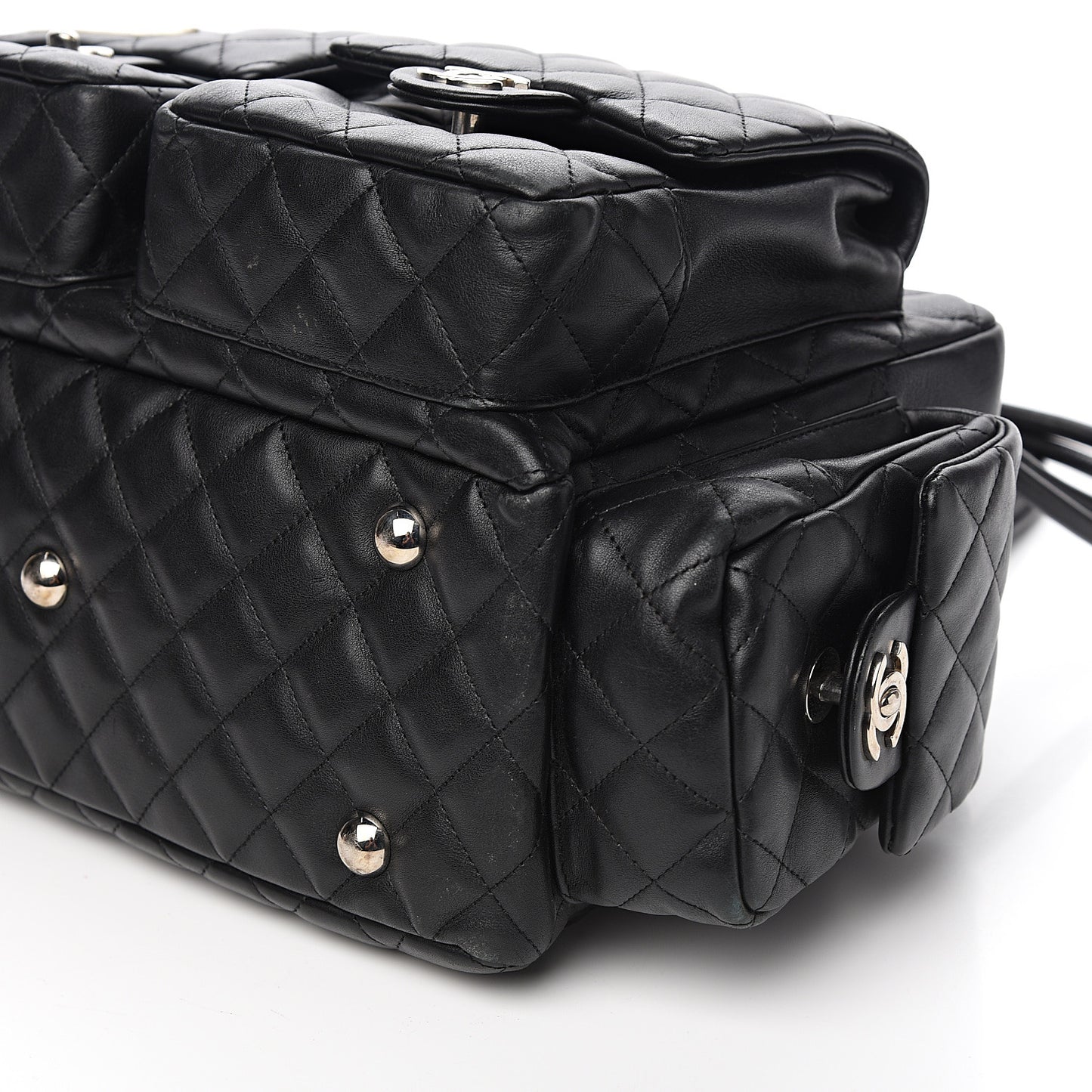 Calfskin Quilted Large Cambon Multipocket Reporter Black White