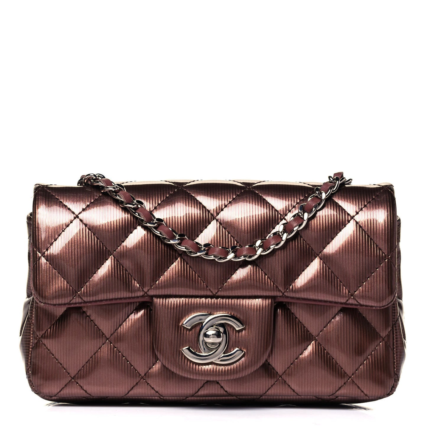 Striated Patent Quilted Extra Mini Rectangular Flap Dark Pink