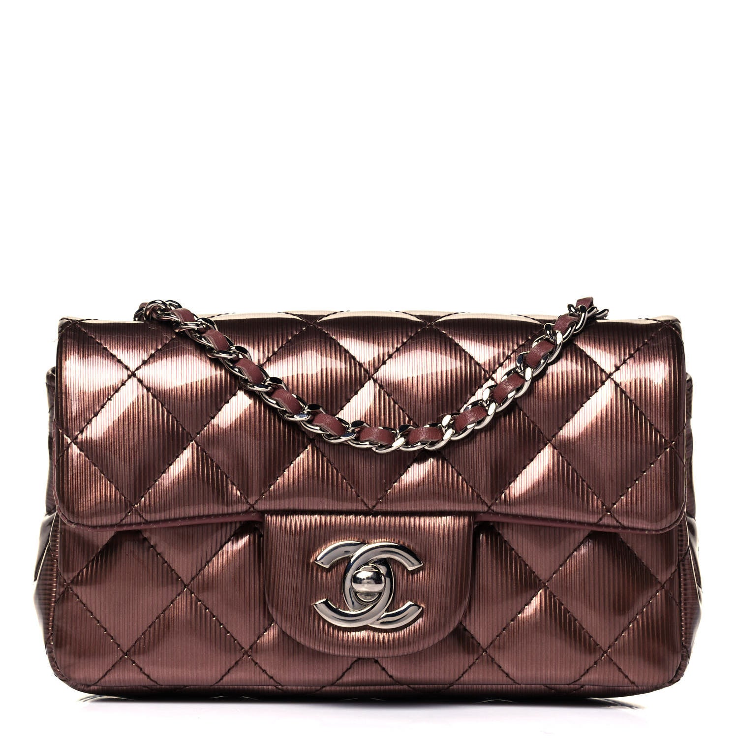 Chanel Striated Patent Quilted Extra Mini Rectangular Flap Dark Pink 1 of 8