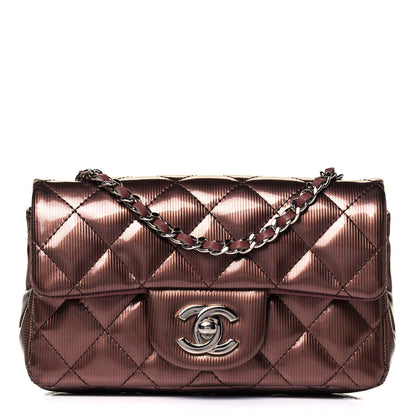 Chanel Striated Patent Quilted Extra Mini Rectangular Flap Dark Pink 1 of 8