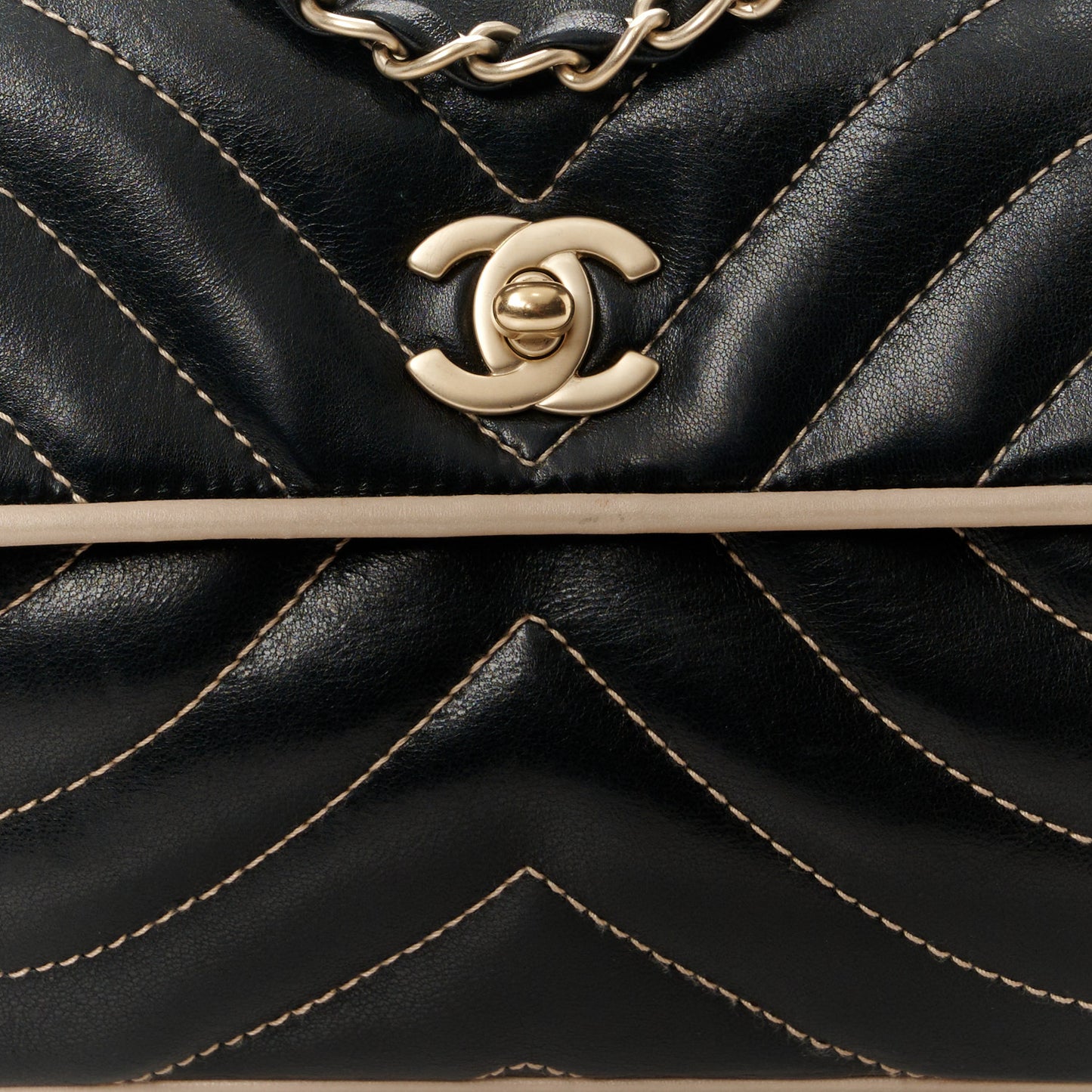 Lambskin Quilted Single Flap Bag Black Beige