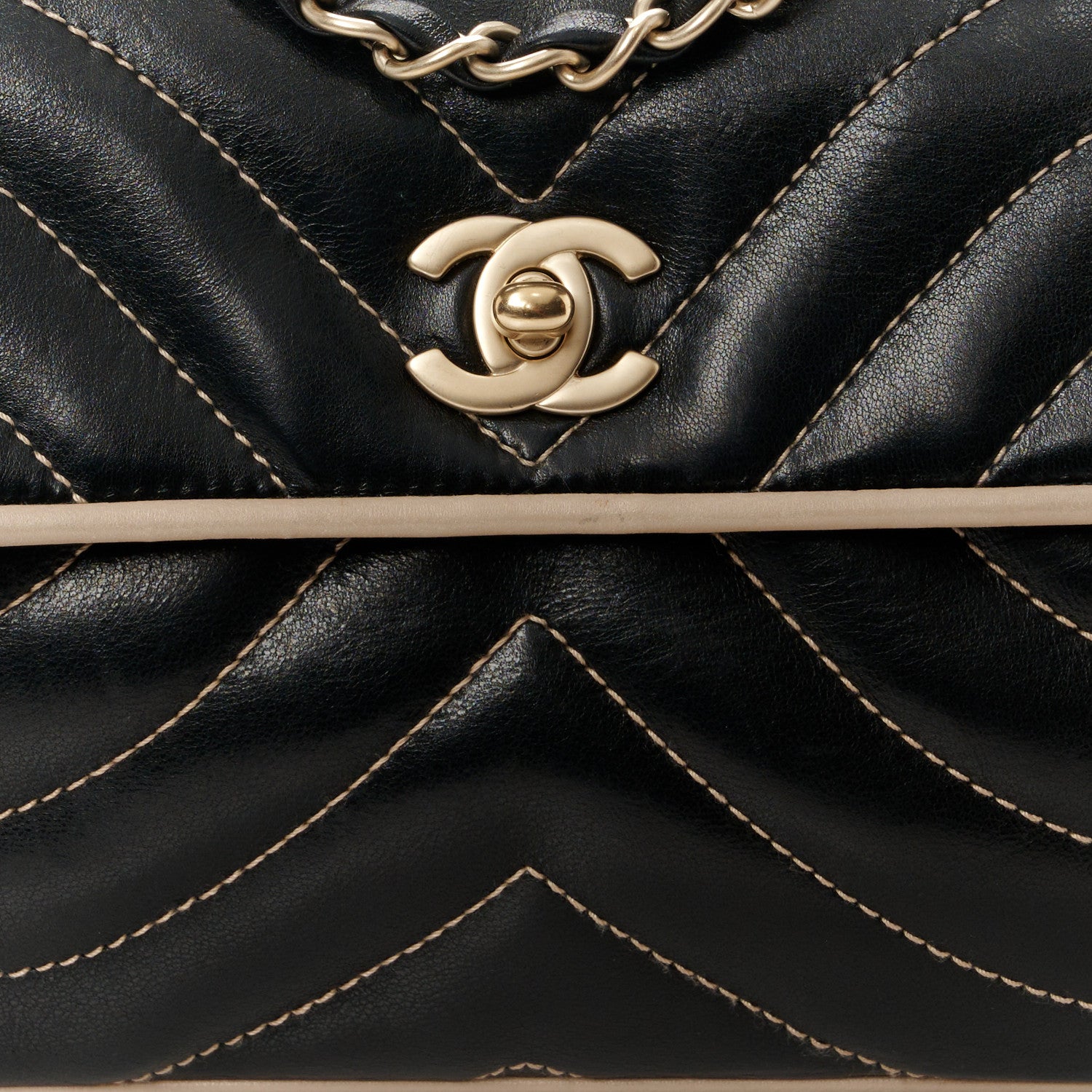 Chanel Lambskin Quilted Single Flap Bag Black Beige 9 of 11