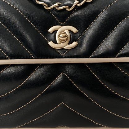 Chanel Lambskin Quilted Single Flap Bag Black Beige 9 of 11