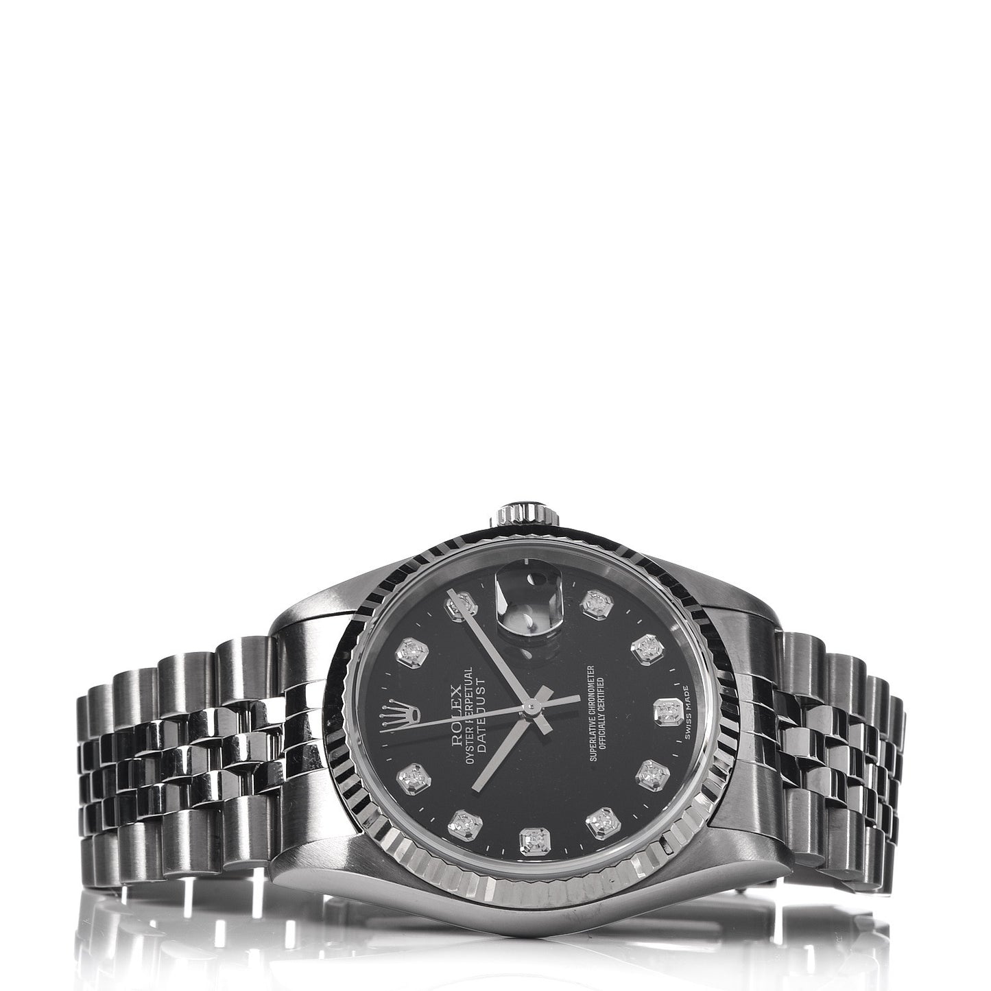 Stainless Steel 18K White Gold Diamond 36mm Oyster Perpetual Datejust Watch Black 16234