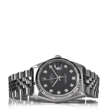Rolex Stainless Steel 18K White Gold Diamond 36mm Oyster Perpetual Datejust Watch Black 16234 3 of 6