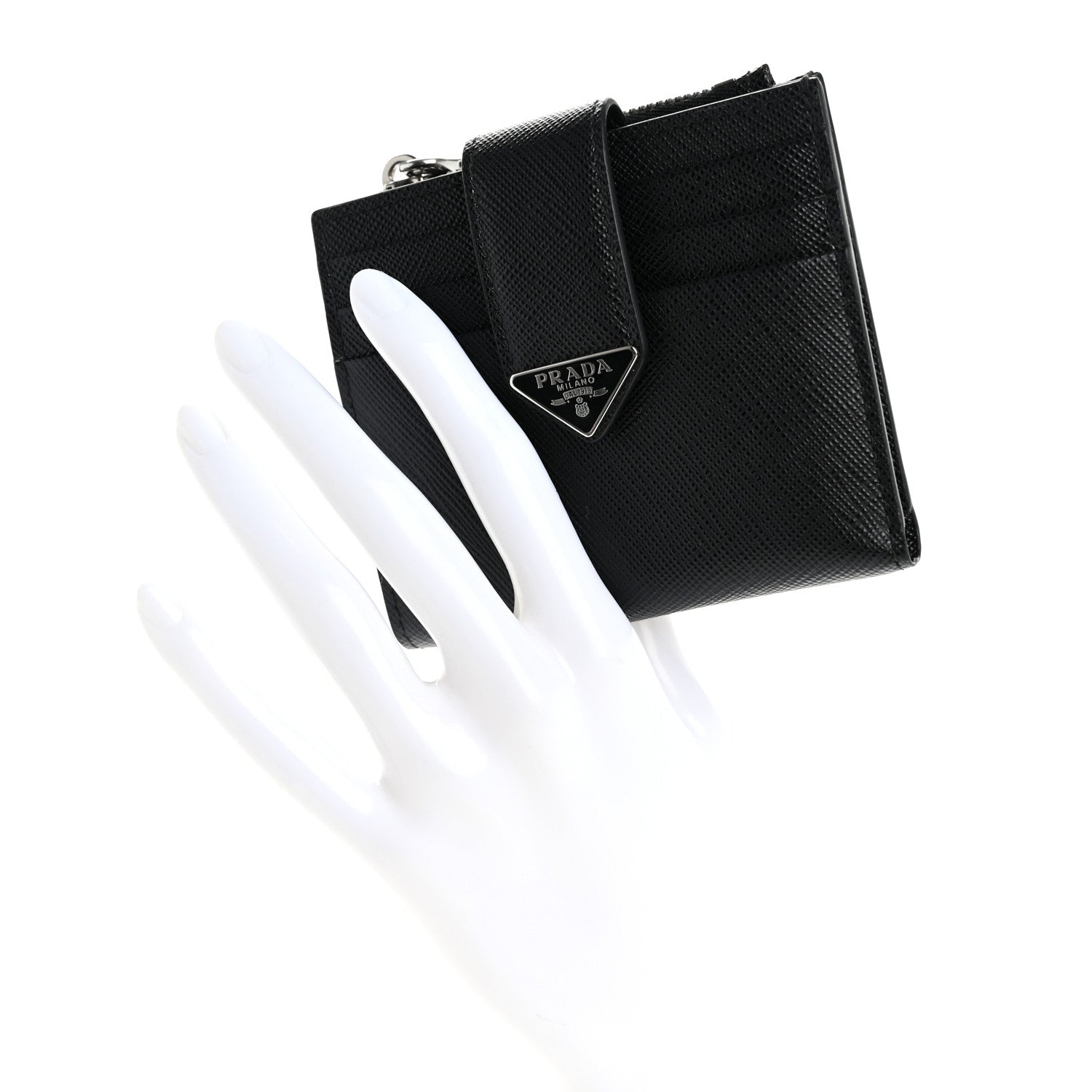 Prada Saffiano Metal Coin Case Card Holder Black 2 of 7