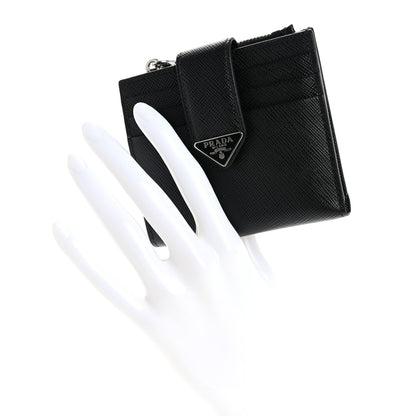 Prada Saffiano Metal Coin Case Card Holder Black 2 of 7