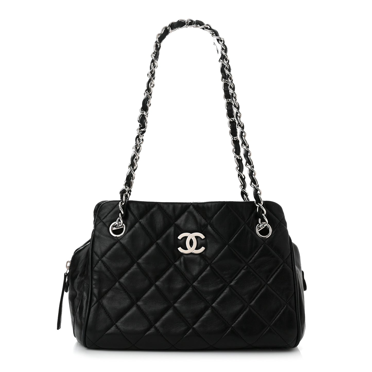 Lambskin Quilted Shopping Tote Black
