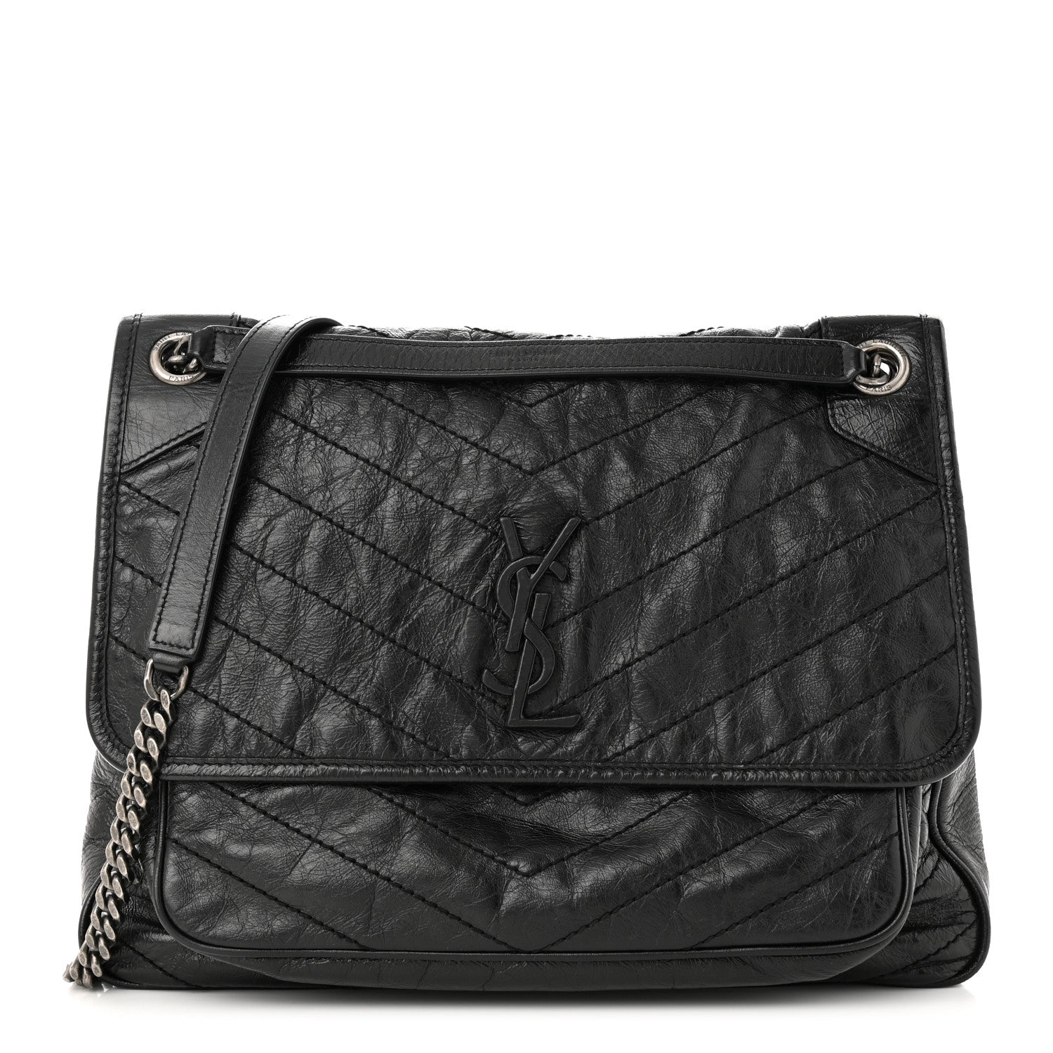 Saint Laurent Crinkled Calfskin Matelasse Monogram Large Niki Chain Satchel Black 1 of 10