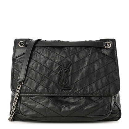 Saint Laurent Crinkled Calfskin Matelasse Monogram Large Niki Chain Satchel Black 1 of 10